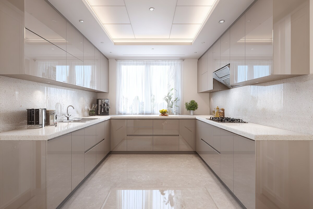 Parallel German-Hardware Kitchen with Under-Cabinet Warm LED Sensor Strip Lights #174